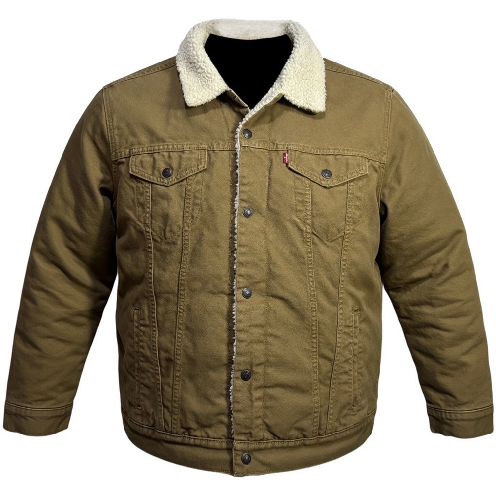 Levi's Type III Sherpa Trucker Jacket XXL Cougar Brown Canvas Workwear